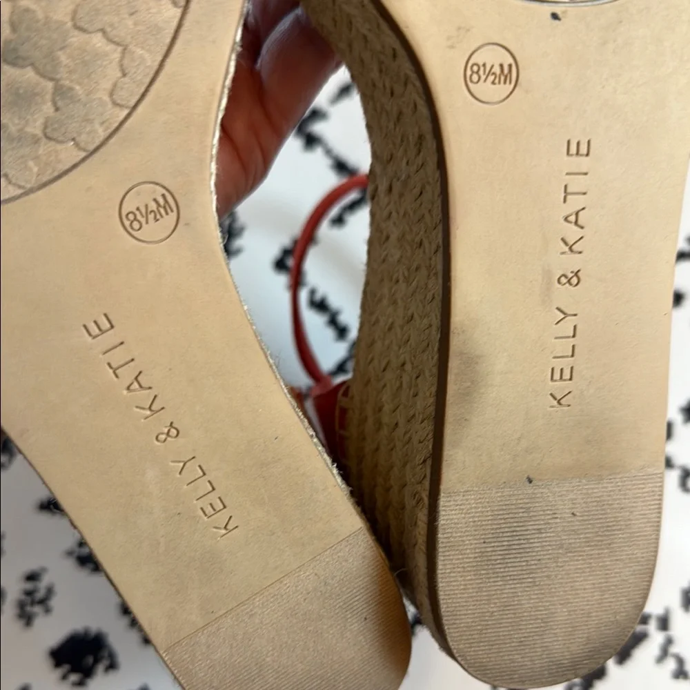 Kelly & Katie Women's Red Orange Platform Wedge Sandals - US Size 8.5 M - EUC